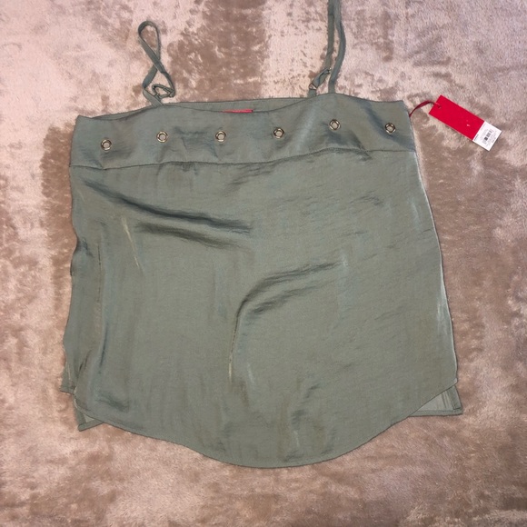 NWT MOSSY GREEN SILKY CAMISOLE TANK W GOLD DETAILS - Picture 3 of 7